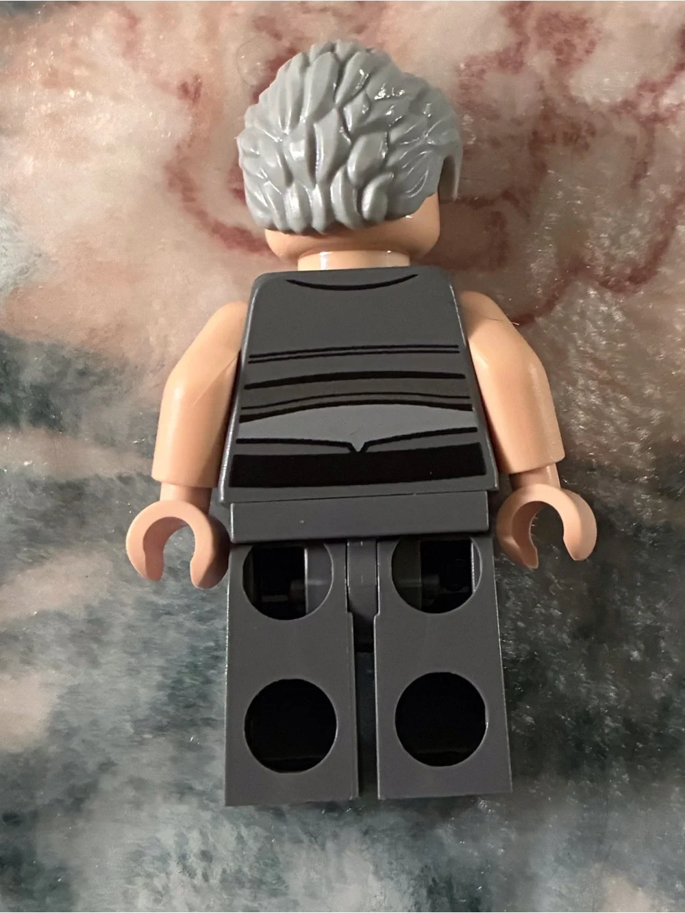 Lego Gray-Haired Male Minifigure with Dark Gray Outfit